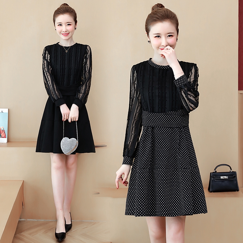 5xl 4xl Korean Black Dot Women Dress Plus Size Long Sleeve Dinner Party Casual Midi Dresses Import Shopee Philippines