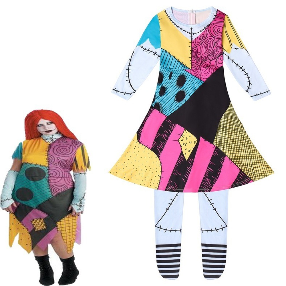 Kid S Anime The Nightmare Before Christmas Sally Role Play Wearing For Christmas Theme Party Gilr S Printed Dress For Carnival Role Play Party Shopee Philippines
