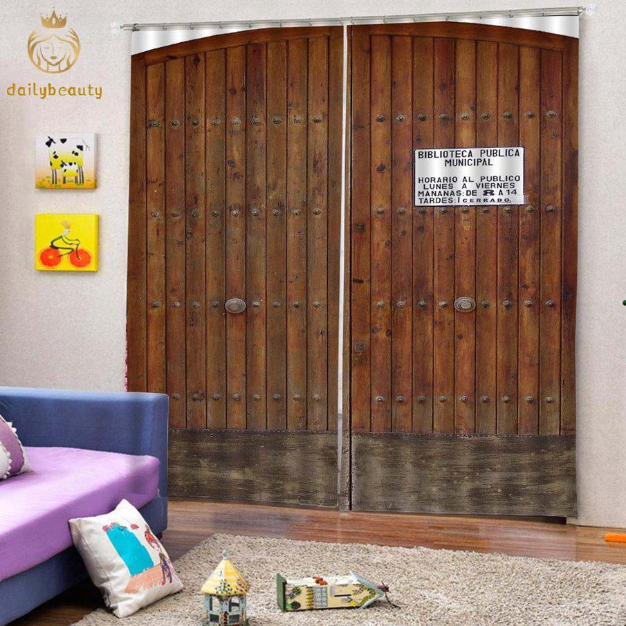 Vintage Wood Door Pattern Modern Design Curtain For Home Kitchen Living Room Shopee Philippines