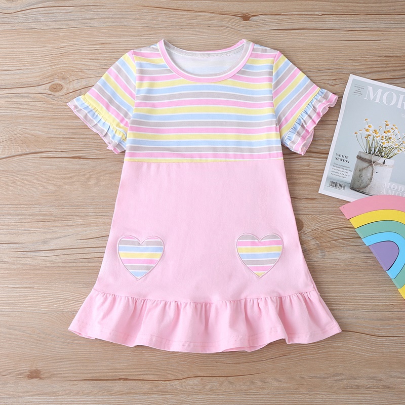 2020 Baby Summer Clothing Infant Kids Baby Girl Dress Striped Heart Princess Dress Sweet Short Sleeve Ruffle Party Cotton Dress Shopee Philippines