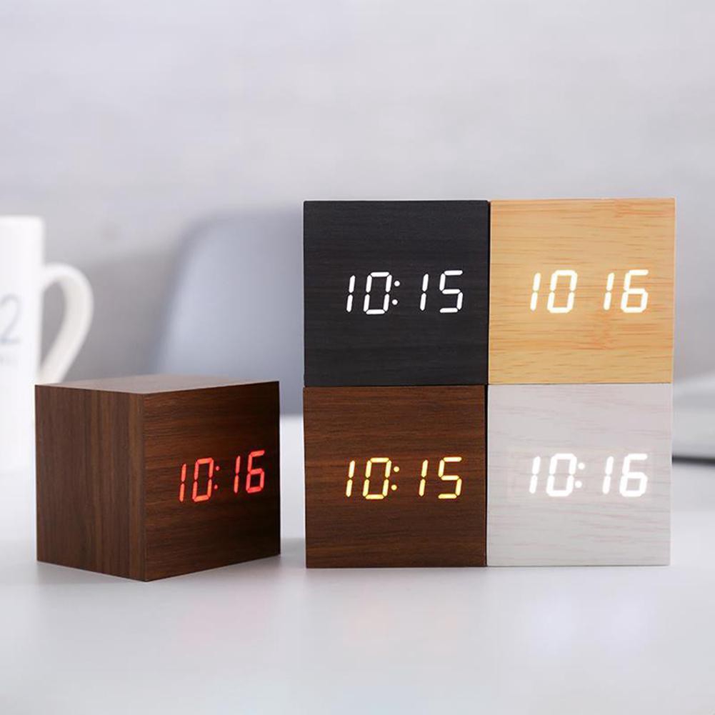 Mini Wood Sounds Control Clock New Modern Wood Digital Led Desk Alarm Clock Bedside Table Clock Calendar Table Decor Shopee Philippines
