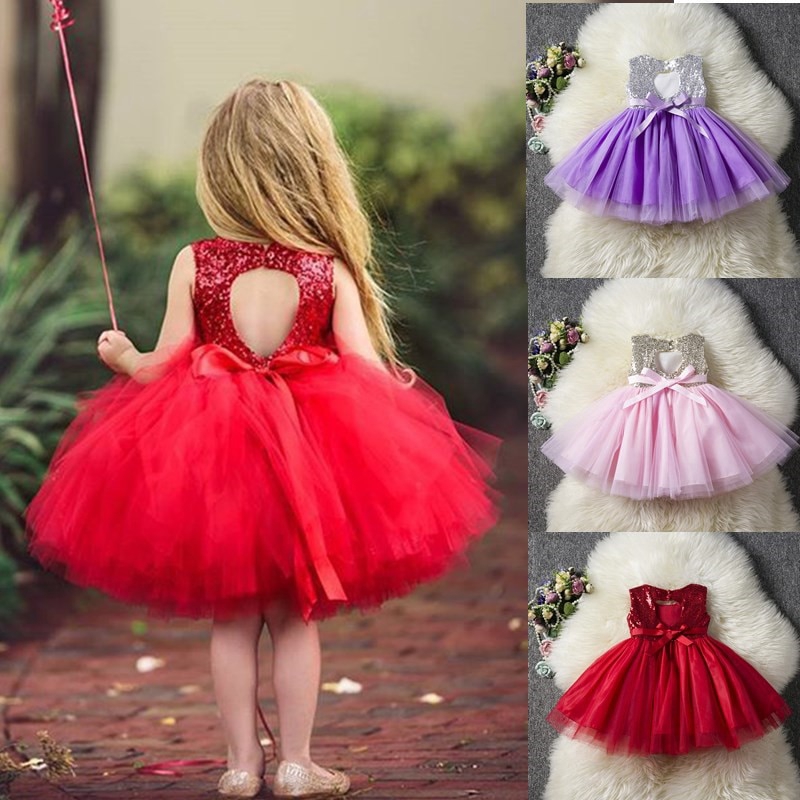 Princess Kids Baby Fancy Wedding Dress Sequins Formal Party Dress For Girl Tutu Kids Clothes Children Backless Designs Dresses Shopee Philippines