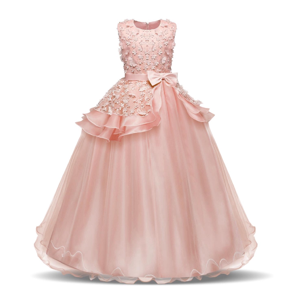 Floral Long Gown For Kids Teens Wedding Party Princess Dress Flower Girl Dress Birthday Dress Shopee Philippines