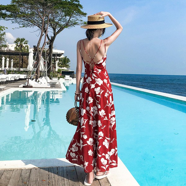 Summer Floral Print Chiffon Long Dresses Women Sexy Backless Sleeveless Maxi Dress Beach Holiday Shopee Philippines