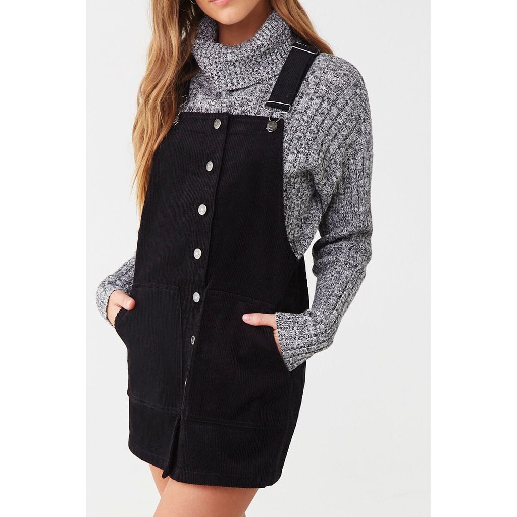 Forever 21 Women S Corduroy Overall Mini Dress Black Shopee Philippines