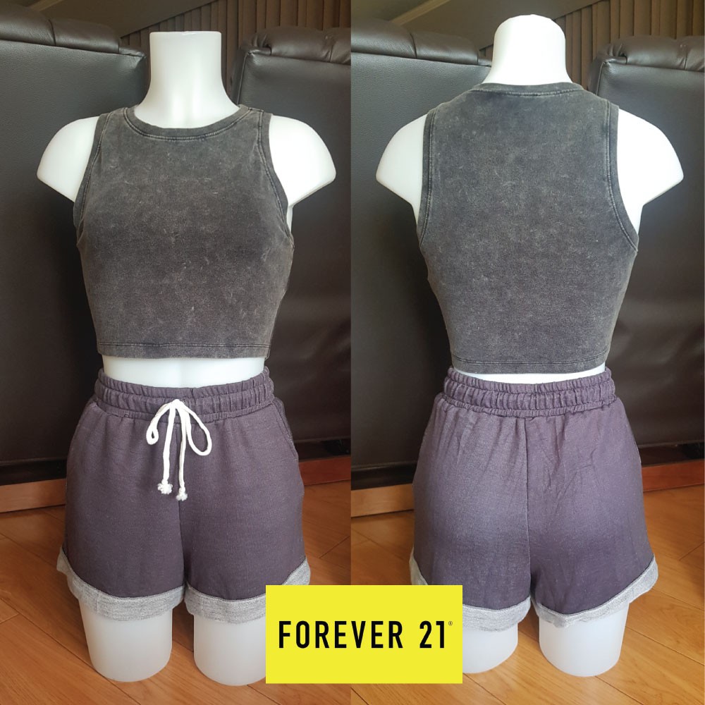 Forever 21 Gray Acid Wash Sleeveless Crop Top M Overrun Shopee Philippines