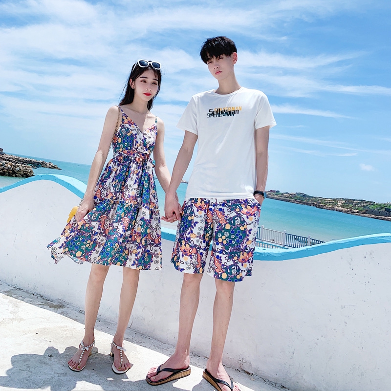 Couple Summer Wear Women Beach Holiday Floral Dress Suit Man Shorts And Shirts Shopee Philippines