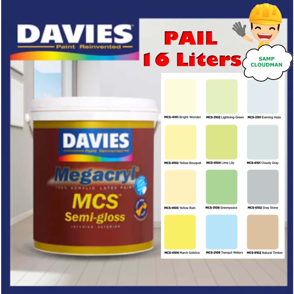 Wear this fresh and fun color on your walls and experience a positive vibe. Davies Megacryl Semi Gloss Latex Paint Pail 16 Liters Premium Gallon Size Water Based Mcs Colors Shopee Philippines