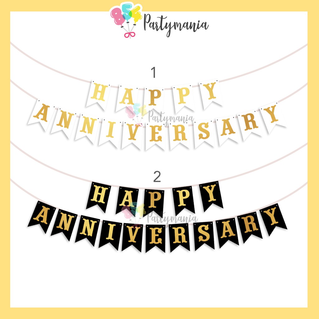 happy anniversary banner with gold print party decor display for