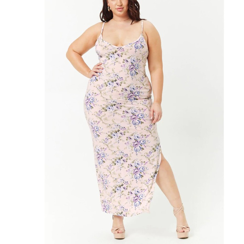 Forever 21 Plus Size Floral Print Bodycon Cami Maxi Dress Light Pink Shopee Philippines