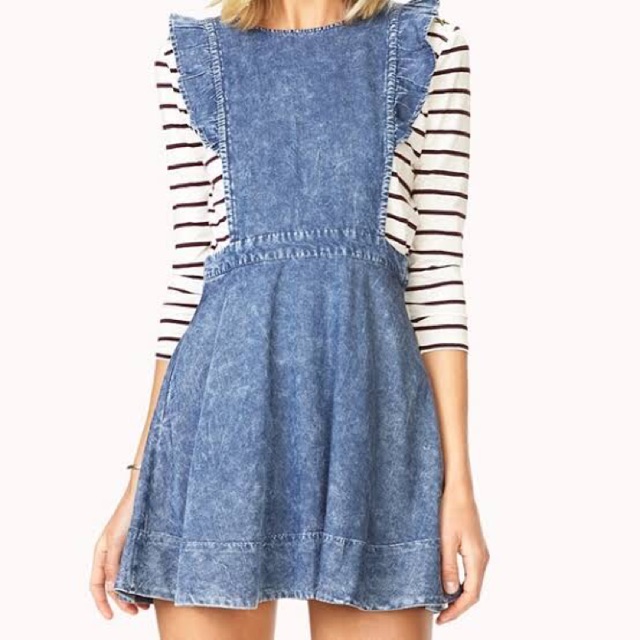 Forever 21 Denim Pinafore Jumper Dress Shopee Philippines