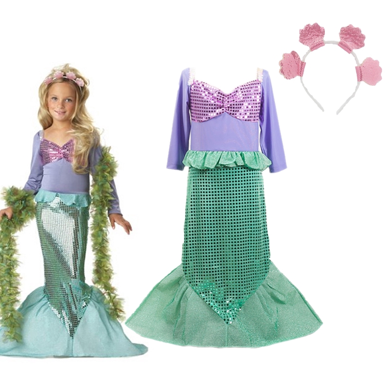 Girl Little Mermaid Fancy Dress Up Kids Tulle Ariel Cosplay Princess Costume Girls Christmas Party Lace Gown Gift Shopee Philippines