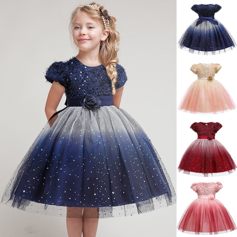 2020 Elegant Dress Girl Color Gradient Princess Dress Kids Dresses Girls Children Lace Party Dress Shopee Philippines