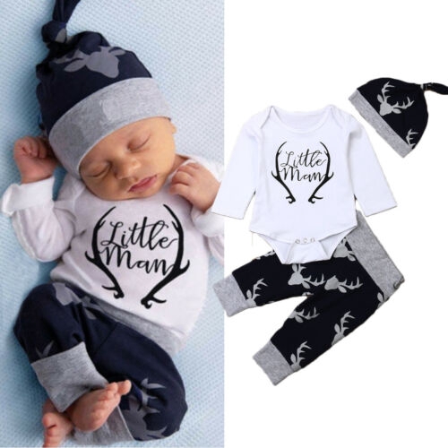 Qda 0 18 Months Newborn Baby Boy Clothes Little Man Romper Tops Deer Pants Hat Xmas Outfits Shopee Philippines