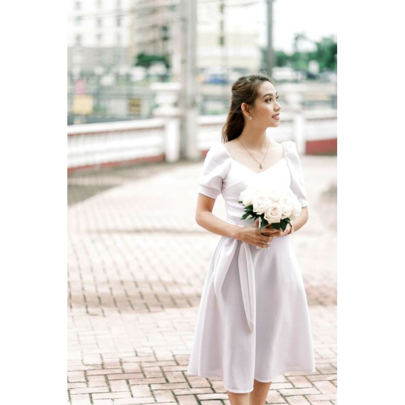 Formal White Dress Civil Wedding Dedication Dress Regular To Plus Size Shopee Philippines