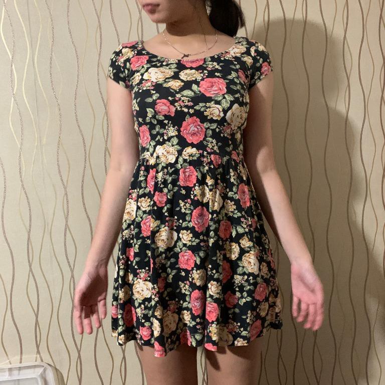 Forever 21 Floral Dress Black And White Colorful Lace Back Detail Shopee Philippines
