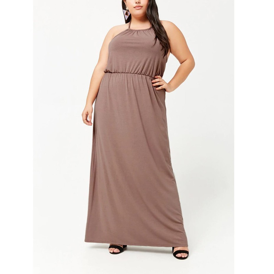 Forever 21 Plus Size Knit Halter Maxi Dress Deep Taupe Shopee Philippines