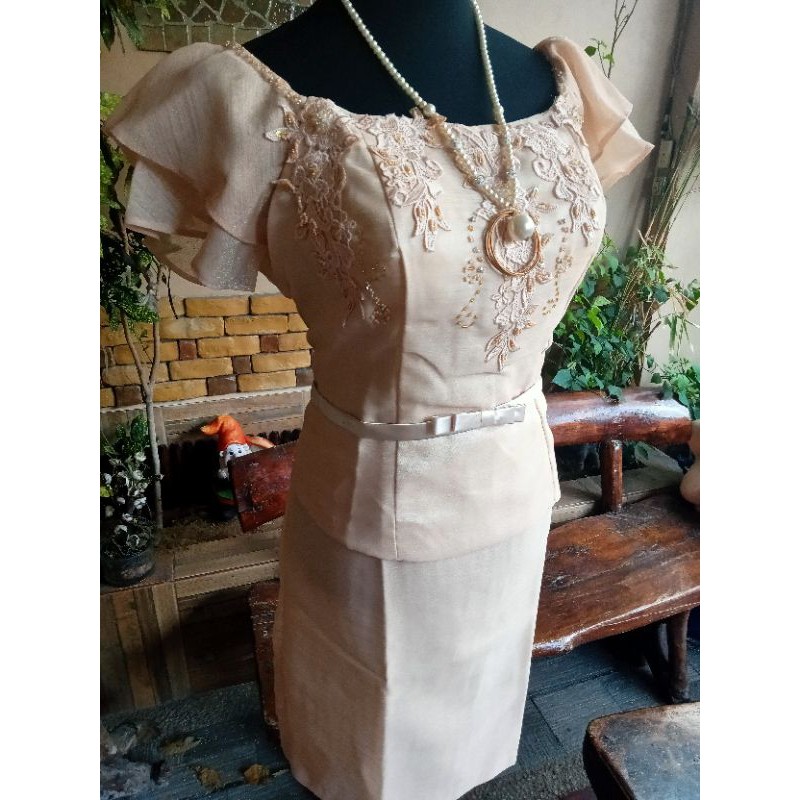 Classy Off Shoulder Filipiniana Dress Shopee Philippines