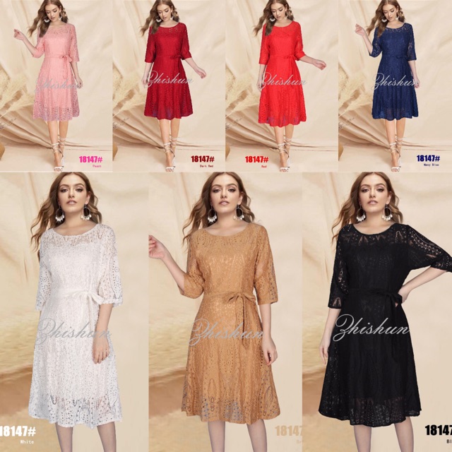 Half Sleeve Casual Dress Lace Plain Dress With Tali Elegant Dress Wedding Dress Shopee Philippines