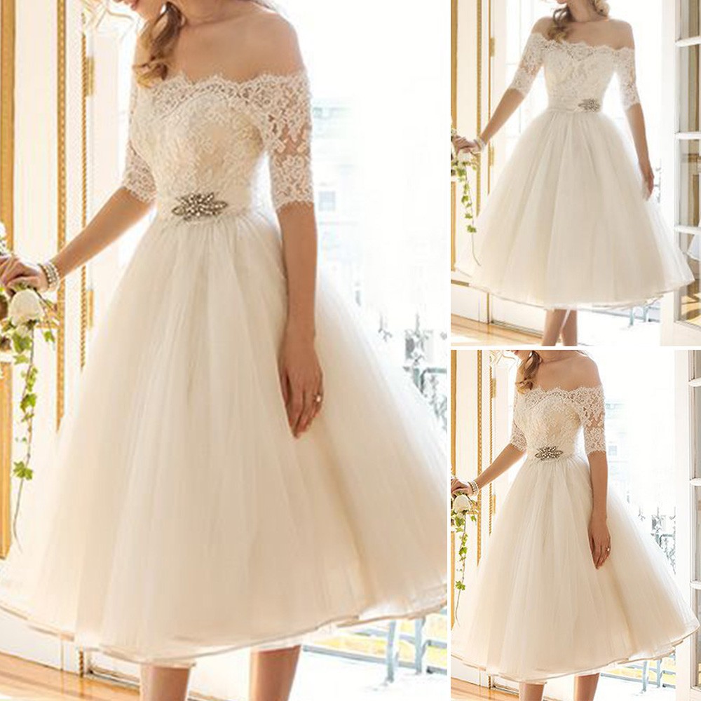 Women Ladies Elegant Off Shoulder Half Sleeve Party Wedding Cocktail Lace Dress Shopee Philippines