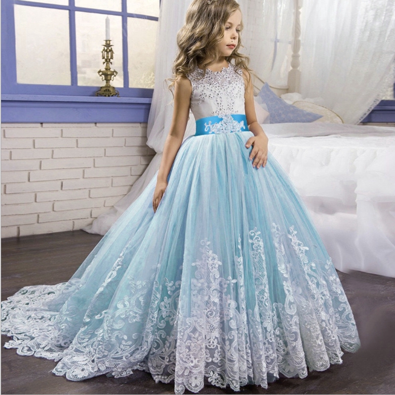 Kids Dress For Girls Wedding Tulle Lace Long Girl Dress Elegant Princess Party Pageant Formal Gown Shopee Philippines