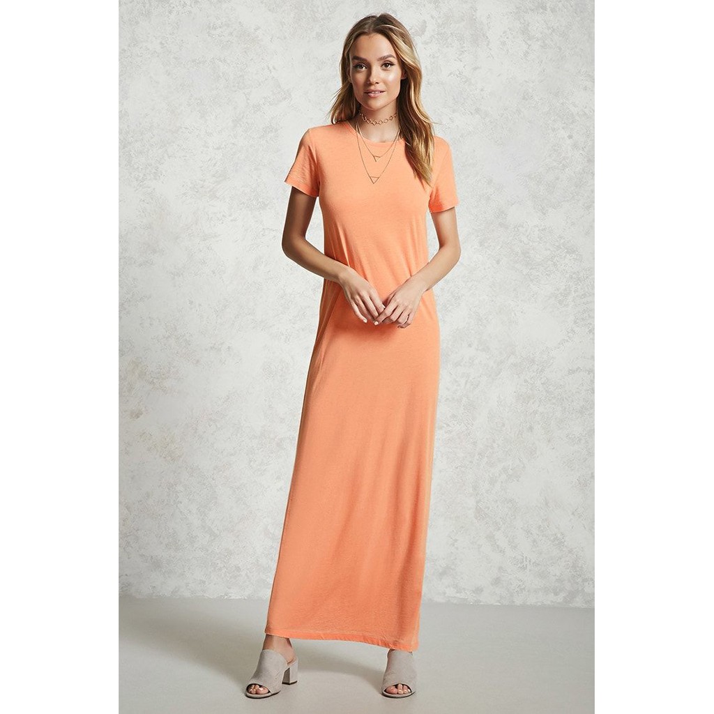 Forever 21 Burnout T Shirt Maxi Dress Neon Coral Shopee Philippines