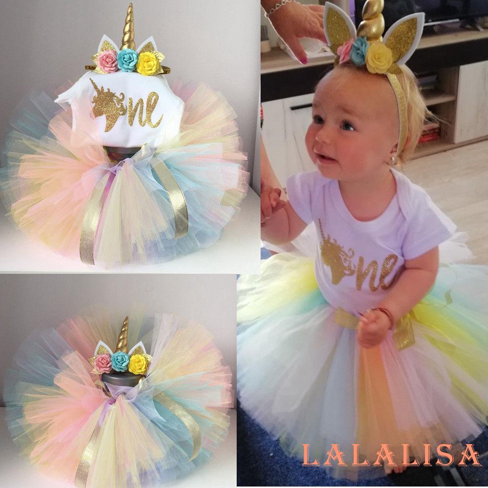 Con Newborn Infant Kids Baby Girls Unicorn Romper Tulle Skirt Dress 1st Birthday Outfits Shopee Philippines