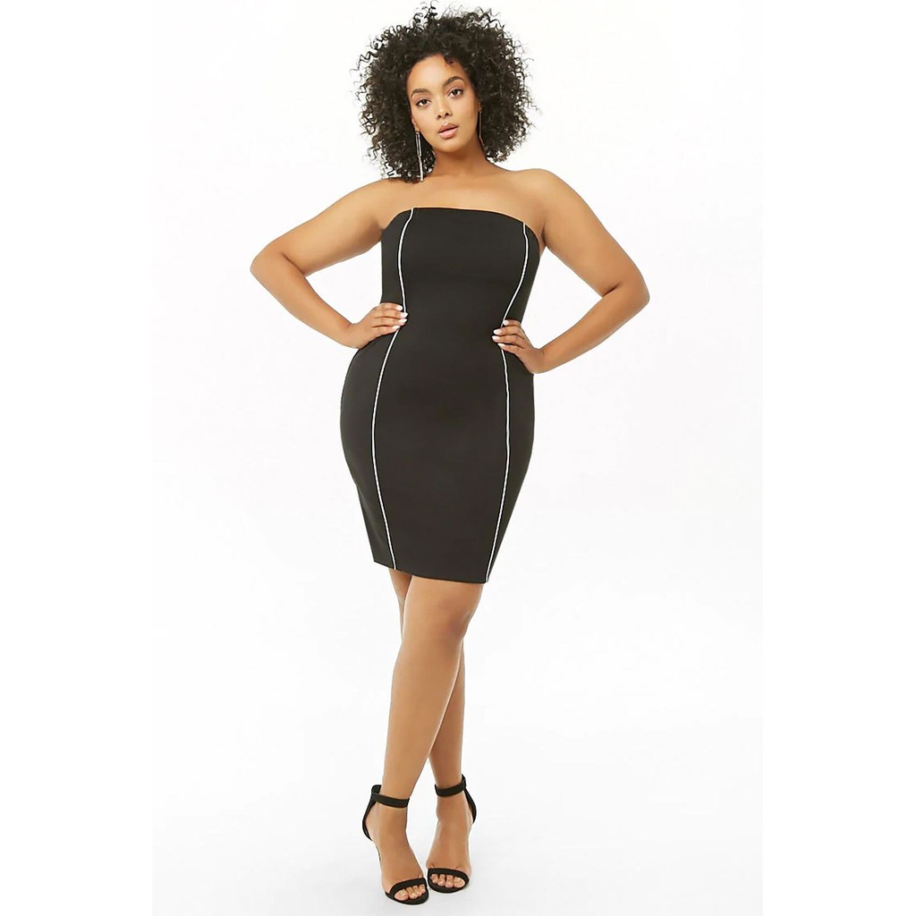 Forever 21 Plus Size Striped Trim Tube Dress Black Shopee Philippines