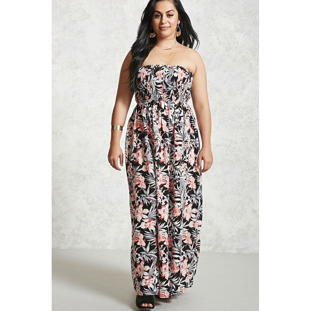 Forever 21 Plus Size Plus Size Tropical Maxi Dress Black Shopee Philippines