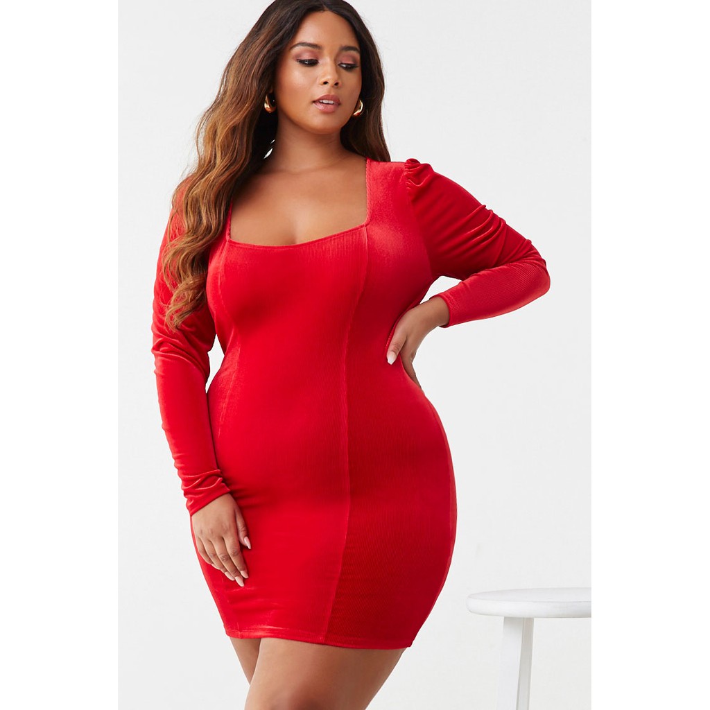 Forever 21 Plus Size Velvet Mini Dress Red Shopee Philippines