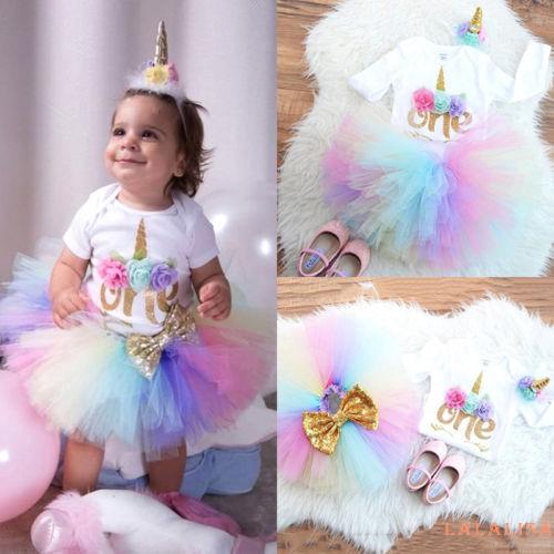 Sc 3pcs Baby Girl 1st Birthday Outfit Party Unicorn Romper Cake Smash Tutu Dress Shopee Philippines