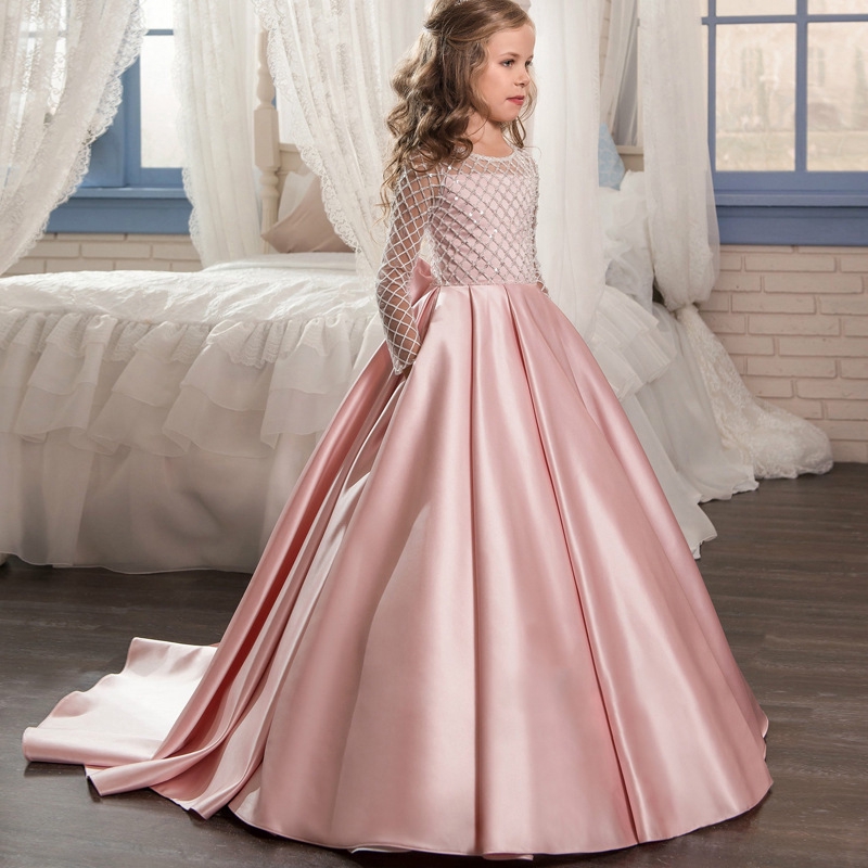 Pink Traing Princess Long Gown Dress Wedding Party Birthday Party Dress For Kids Tutu Maxi Dress Shopee Philippines