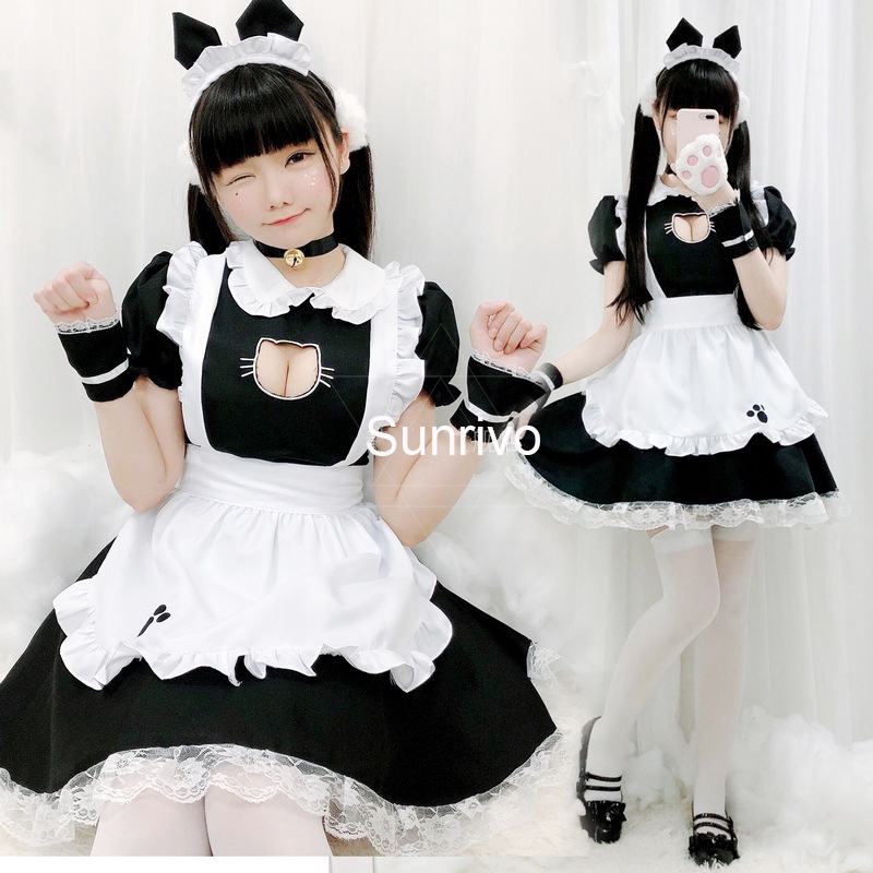 Sunrivo Soft Girl Cat Maid Cosplay Dress Japanese Sexy Black And White Cos Dress Maid Cat Dress Shopee Philippines