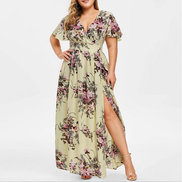 Large Size Women Summer V Neck Lady Plus Size Bohemian Fashion Holiday Beach Maxi Dress Big Size 5xl Shopee Philippines