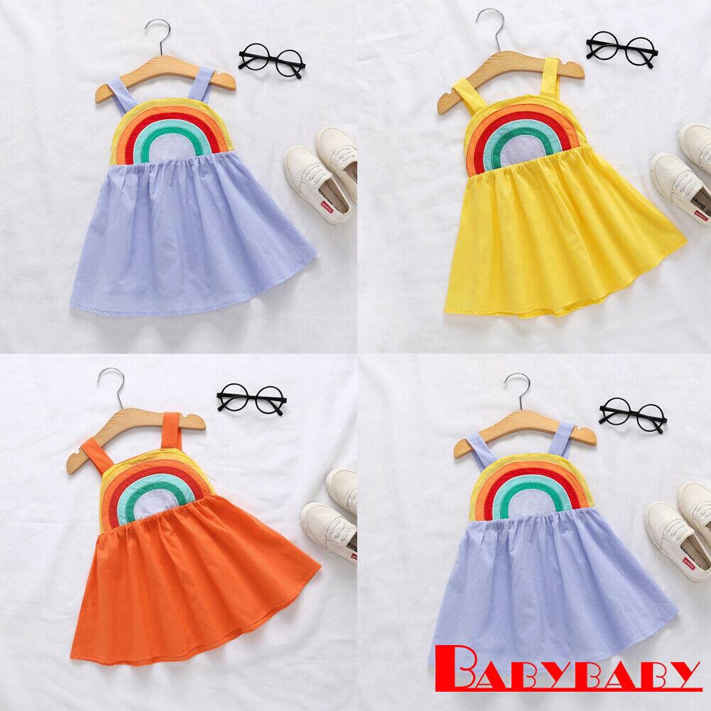 Mu Uk Summer Toddler Kids Baby Girls Clothes Sleeveless Rainbow Dress Sundress 1 5y Shopee Philippines