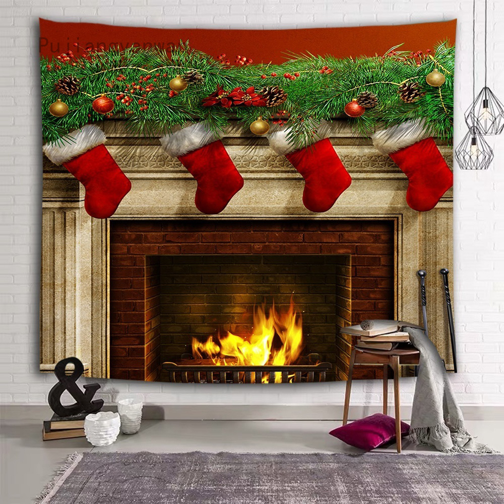 Amazon Com Funnytree 5x7ft Winter Christmas Fireplace Photography Backdrop Interior Vintage Xmas Stockings Background Portrait Photobooth Banner Party Decorations Photo Studio Props Camera Photo