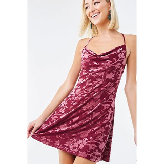 Forever 21 Women S Floral Velvet Dress Berry Shopee Philippines