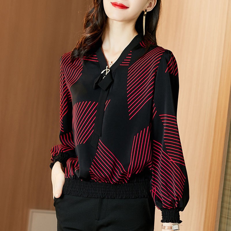 Chiffon Dress Short Sleeve Shirt Middle Aged Blouse Big Size Plus Size Tummy Striped Chiffon Top Women S Long Sleeves 2020 Spring New Korean Version Of The Small Shirt Lantern Sleeve Sidonties Shopee