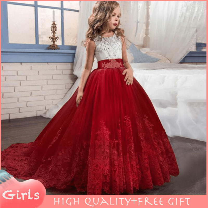 Red Girl Lace Embroidery Christmas Birthday Party Dress Flower Wedding Gown Formal Kids Dresses For Girls Teen Clothes Shopee Philippines