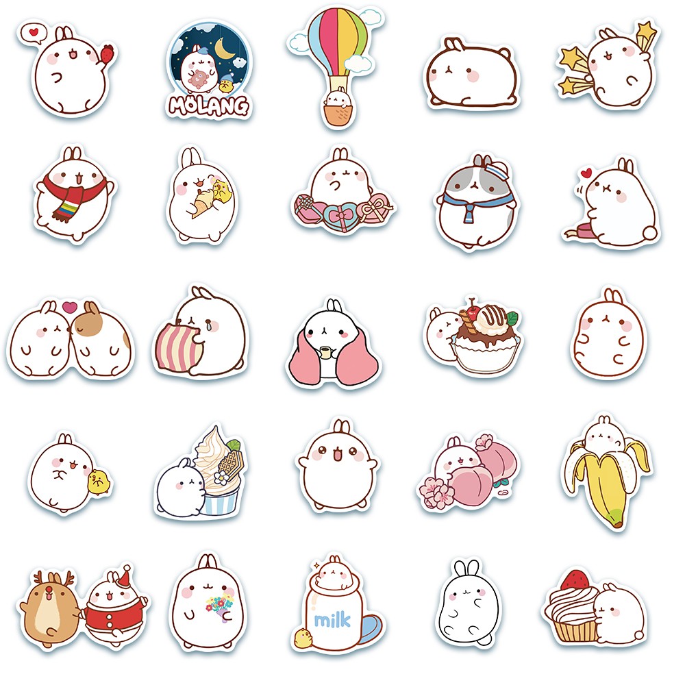 10 25 50pcs cute molang rabbit anime japanese waterproof pvc stickers scrapbooking diy stationery sticker kawaii jounal stickers shopee philippines