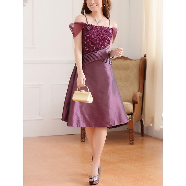 Purple Champagne Lace Off Shoulder Knee Length Dress For Cocktail Party Shopee Philippines