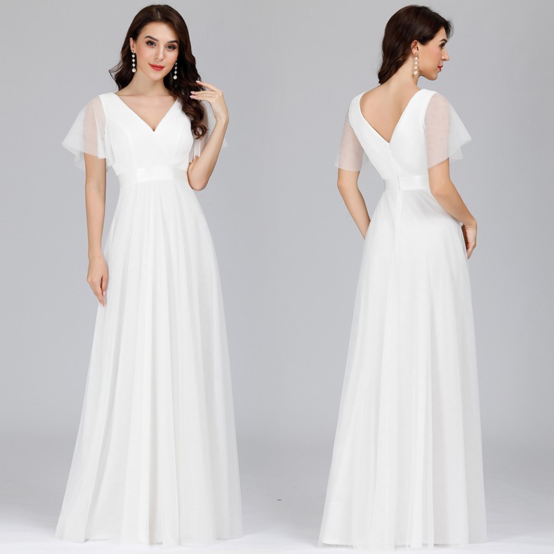 Ever Pretty Elegant Civil Wedding Dress A Line V Neck Short Sleeve Party Maxi Dress Bride Long Gown Baju Seksi Dress Plus Size Gaun Baju Kurung 7962 Shopee Philippines