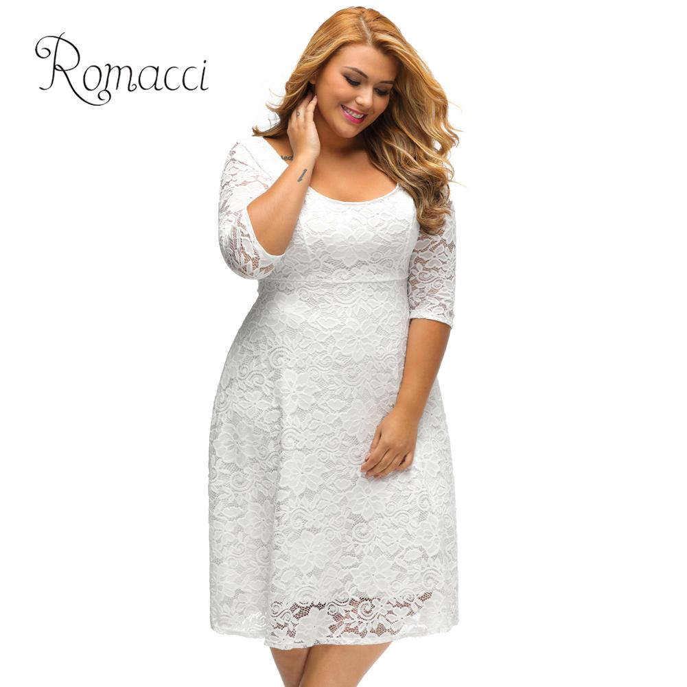 Women White Lace Dresses Floral A Line Plus Size Dress Female V Zip Back Black Party Dress Shopee Philippines
