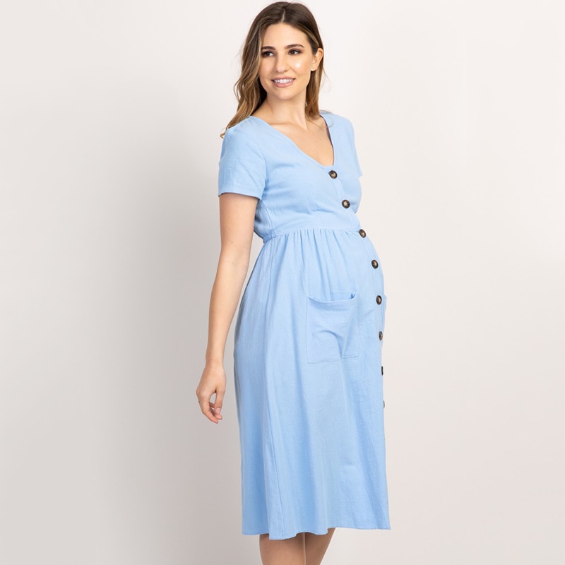 Button Pocket Maternity Dresses Pregnant Women Office Casual Clothes Cotton Summer Female Plus Size Pregnancy Dress Graduation Shopee Philippines