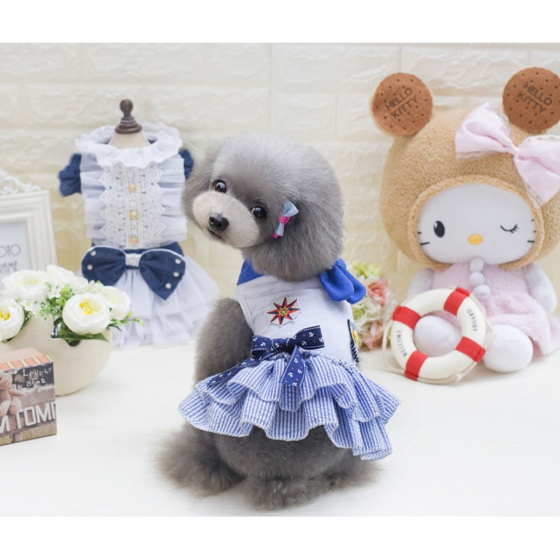 Cute Pet Clothes Dog Cat Navy Skirt Dress Teddy Vip Net Exam Shopee Philippines