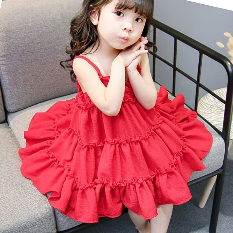 Fashion Kids Girls Dress Cupcake Model Sleeveless Red Dress For A Wedding Party Shopee Philippines