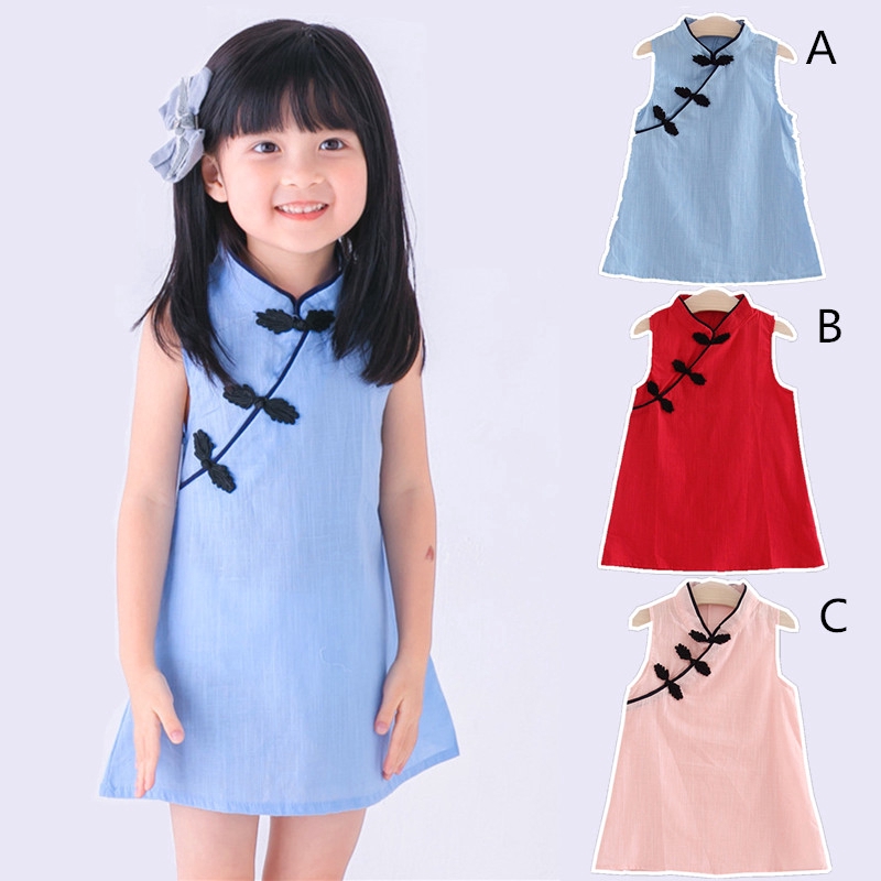 Chinese Style Kids Fashion Clothing Baby Girls Summer Sleeveless Cotton Princess Dress New Year Skirts Shopee Philippines