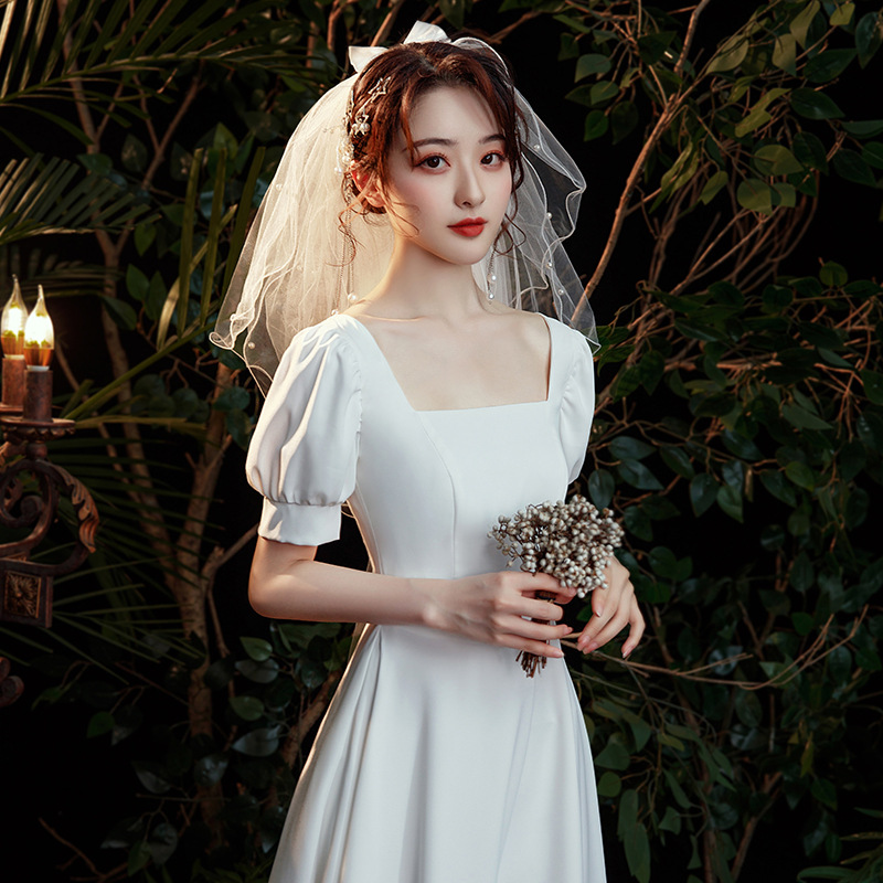 French White Evening Dress Female Banquet Bride Simple Wedding Dress Engagement Dress Usually Wear Shopee Philippines