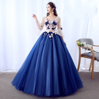 Navy Blue Lace Flower Embroidery Wedding Gown Evening Dress Shopee Philippines