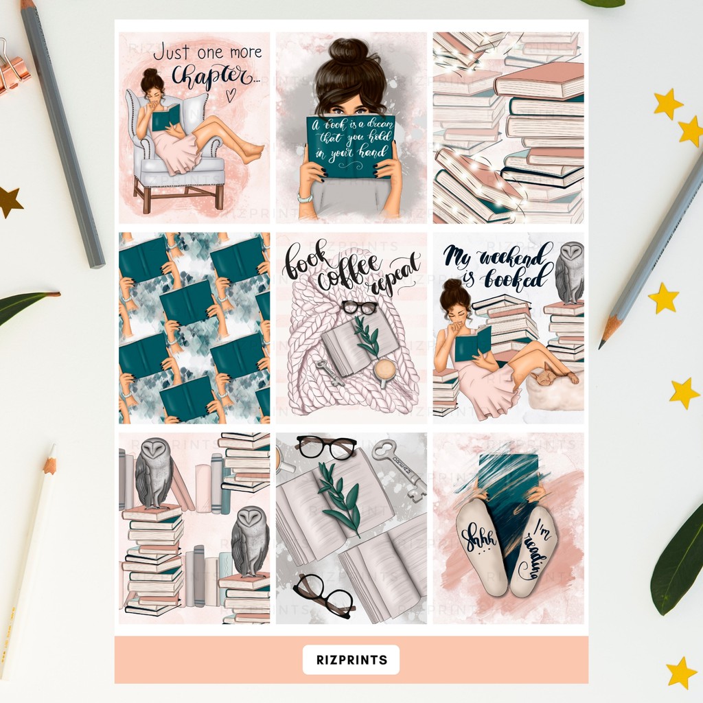 bookworm planner stickers booklover coffee read
